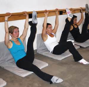 The correct way to do round back.  If you are super fancy, like the founder of Bar Method in the blue tank, you can be cool and put your non-working let straight out vs. on the floor.  Source.