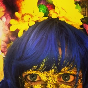 Blue hair and gold mask!